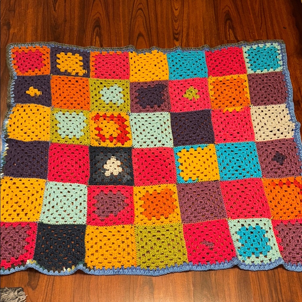 VTG Retro Colorful Crochet Patchwork Blanket  45”x 39”GRANNYCoRE 80’s Nostalgia